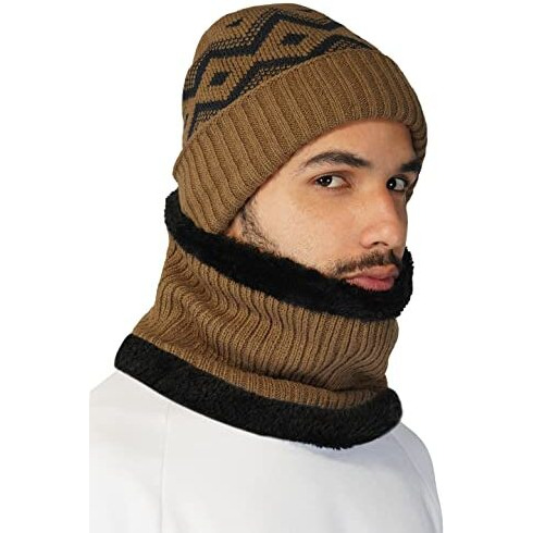Isweven Winter Cap For Men & Women | Snow Proof Woolen Inside Fur Unisex Beanie Cap With Neck Warmer Scarf Set 2 Pieces | Knit Hat Thick Fleece Lined Winter Hat (Wc4131C, Brown, Free Size)