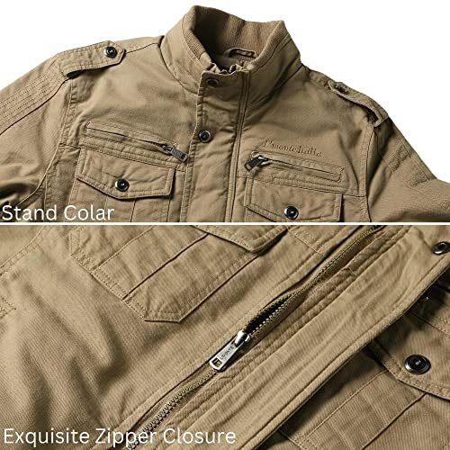 L'Monte Men's Imported Cotton Cargo Winter Standard Length Jacket Fleece Lining, Windproof Design, And Stylish Casual Outerwear (L, Khaki)