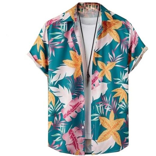 Om Sai Latest Creation Men's Shirt || Rayon Multi Printed Shirt Shirts || Spread Collar || Short Sleeves Shirt For Boys || Cool Summer Wear Shirt || Gift For Men (Large, Sky)