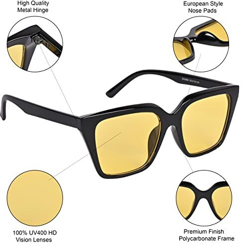 Nuvew Uv Protected Retro Wayfarer Sunglasses For Men & Women - (Yellow Lens | Black Frame | Large Size | Nw-3560-32)