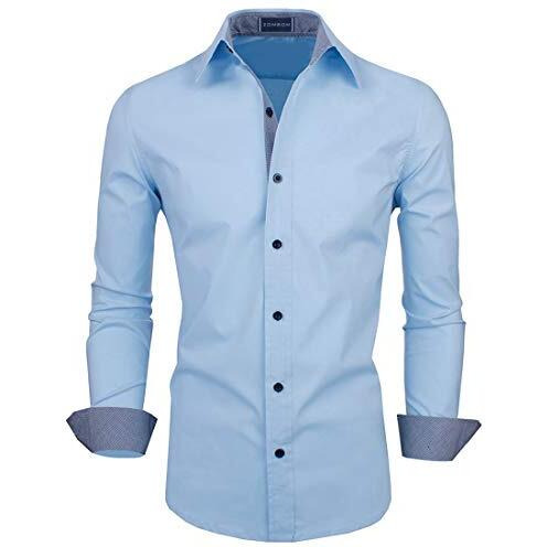 Zombom Men's Solid Cotton Blend Regular Fit Full Sleeve Collared Neck Casual Shirt Blue