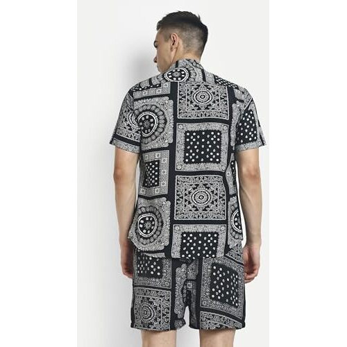 Leriya Fashion Night Dress For Men || Rayon Multi Printed Night Dress For Women || Summer & Beach Wear For Men || Sleepwear Pajama Set For Men || Vacation || (X-Large, Black) Lf-Ms-6098&Sh183