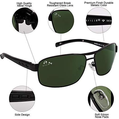 Aislin Toughened Glass Wayfarer/Rectangular Uv Protected Sunglasses For Men - (Dark Green G-15 Lens | Black Frame | Large Size | Rb3565)