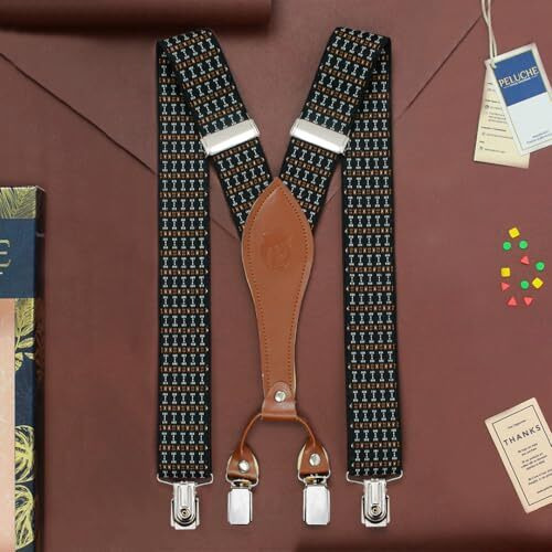 Peluche Dotted Fashion Black, White & Brown Colored 3.5Cm Strap Width Elastic Suspenders For Men
