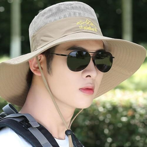 Alexvyan Beige Travellero Round Hat Sun Visor Hats For Men Uv Protection Wide Brim Summer Cap For Boy Hat Uv Protection Breathable Casual Beach Hat, Safari Hat Sun Protection Cap For Travelling Safari