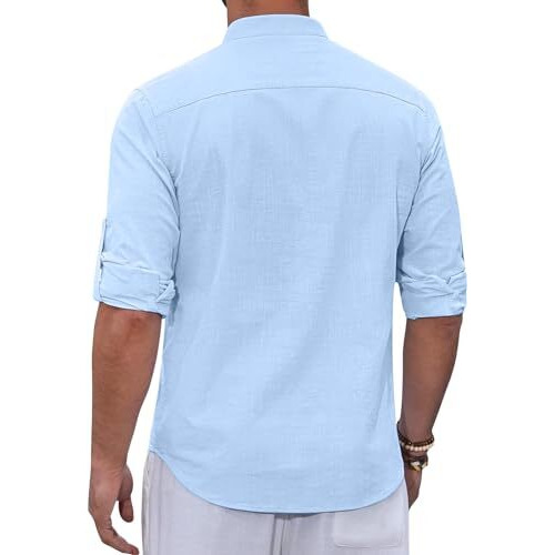 Zombom Men's Kurta || Chinese Collar Long Sleeves || Straight Hip Length Kurtas || Short Kurta For Men || For Festival || Function || Occasion Wear Fancy Kurta Sky Blue