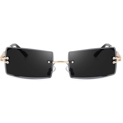Dervin Uv Protected Retro Rectangular Rimless Punk Sunglasses For Men And Women (Black)