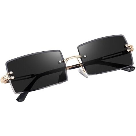 Dervin Uv Protected Retro Rectangular Rimless Punk Sunglasses For Men And Women (Black)