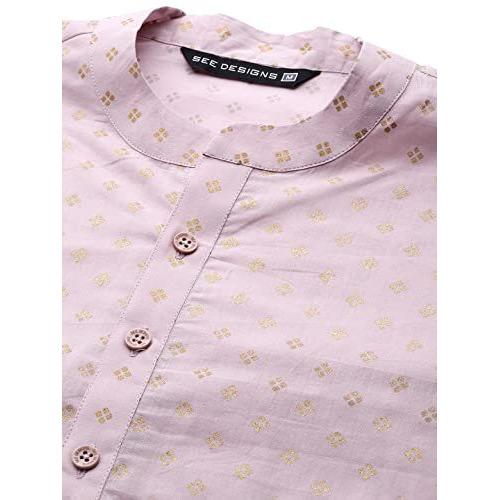 See Designs Men's Pink & Gold Printed Straight Kurta - Sd2Kt_1132Xxl
