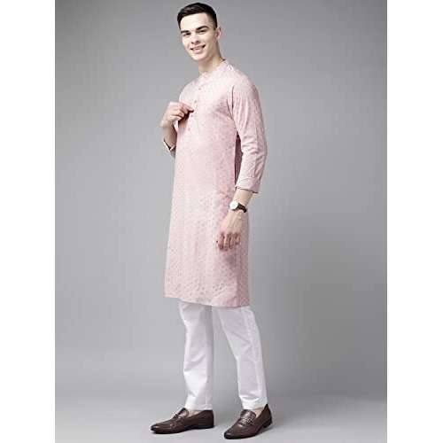 See Designs Men's Pink & Gold Printed Straight Kurta - Sd2Kt_1132Xxl