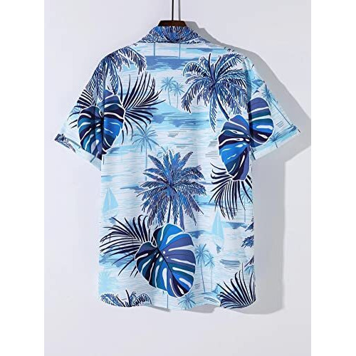 Om Sai Latest Creation Men's Shirts || Rayon Tropical Printed Shirts For Men || Hawaii Collar Summer Shirt For Men || Perfect For Outing | Beach | Vacation | Date Shirt For Boys. (Xx-Large, Blue)