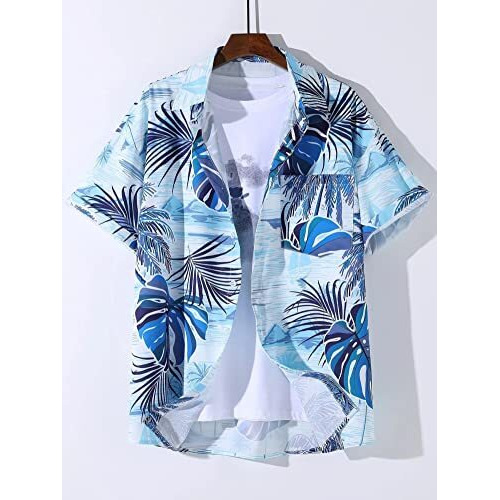 Om Sai Latest Creation Men's Shirts || Rayon Tropical Printed Shirts For Men || Hawaii Collar Summer Shirt For Men || Perfect For Outing | Beach | Vacation | Date Shirt For Boys. (Xx-Large, Blue)