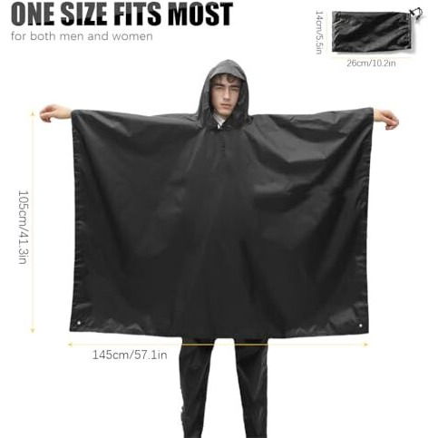 Gustave Adult Rain Coat, 3 In 1 Raincoat With Sun Shade Canopy, Hooded Riding Poncho & Full Cover Design, Windproof Camping Gear Rain Poncho With Storage Bag (Outdoor Travel Accessory)