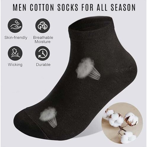 Zrinix Mens Cotton Ankle Length Socks Soft, Thin & Breathable | Odour Free & Anti-Bacterial, Softer Than Cotton Socks (Pack Of 3) Black