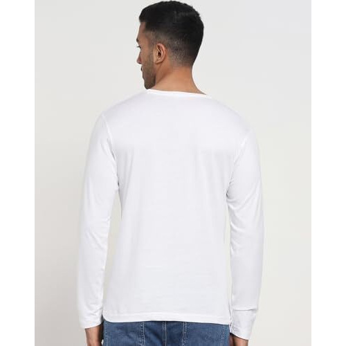 Bewakoof Men's Printed Regular Fit Full Sleeve Round Neck Cotton T-Shirt_468881_White_L