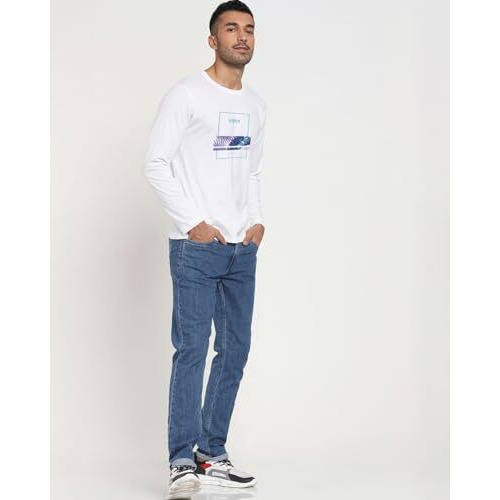 Bewakoof Men's Printed Regular Fit Full Sleeve Round Neck Cotton T-Shirt_468881_White_L