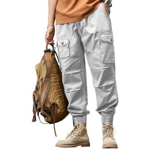 Tagas Men Cotton Cargo Trouser ||Joggers Cargo For Men|| Mens Multi Pocket Cargos Pants (In, Numeric, 32, Regular, Light Grey)