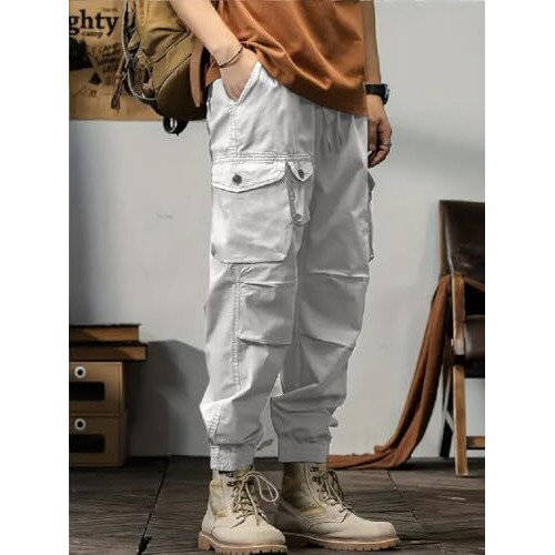 Tagas Men Cotton Cargo Trouser ||Joggers Cargo For Men|| Mens Multi Pocket Cargos Pants (In, Numeric, 32, Regular, Light Grey)