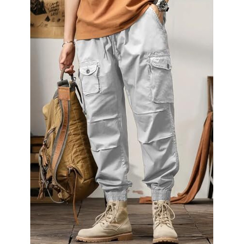 Tagas Men Cotton Cargo Trouser ||Joggers Cargo For Men|| Mens Multi Pocket Cargos Pants (In, Numeric, 32, Regular, Light Grey)