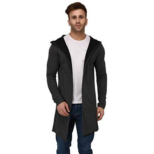 Denimholic Men's Cotton Hooded Neck Cardigan (Hm-Contrast_Charcoal_X-Large)