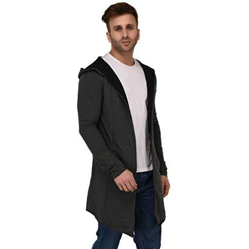 Denimholic Men's Cotton Hooded Neck Cardigan (Hm-Contrast_Charcoal_X-Large)