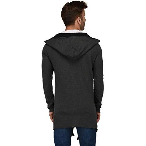 Denimholic Men's Cotton Hooded Neck Cardigan (Hm-Contrast_Charcoal_X-Large)