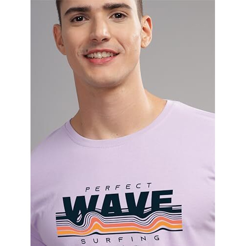 Adro Mens Printed T Shirt | The Super Soft Tshirt In India| Pure Cotton Lycra Breathable Fabric| 4 Way Stretch Smart Tech Fabric| Round Neck T-Shirt (Also In Plus Size) Rn25-St-Wave-Pu-S Purple