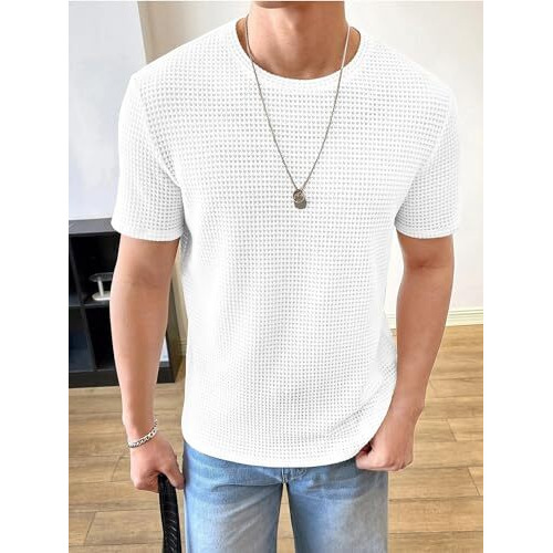 Jump Cuts||Printed Tshirt For Men||Drop Shoulder Tshirt For Men||Round Neck For Men||Waffle Regular Fit T-Shirt For Men White