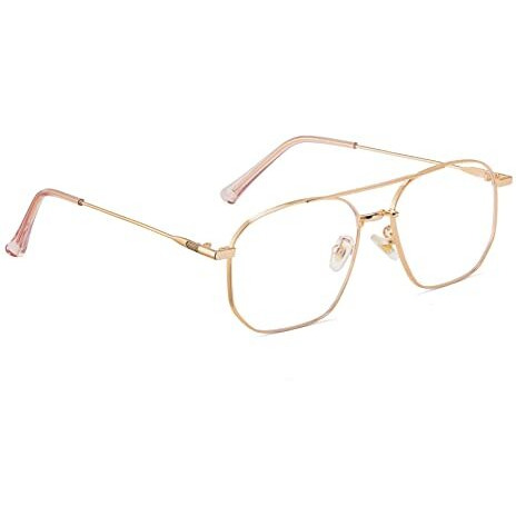 Royal Son Unisex's C3 Blue Block Lens | Golden Frame Reading Glasses-M (Sf0020-C3)