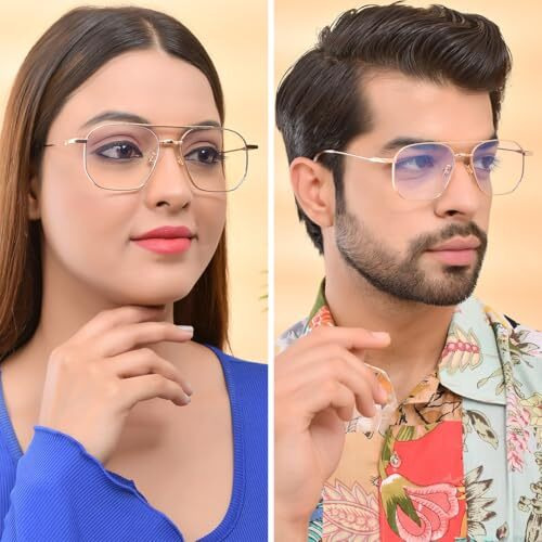 Royal Son Unisex's C3 Blue Block Lens | Golden Frame Reading Glasses-M (Sf0020-C3)