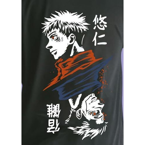Uniplanet Store Cotton 3/4 Sleeve Mens Oversized Black T-Shirt, Anime Jujutsu Oversized Back Printed T Shirt S Size