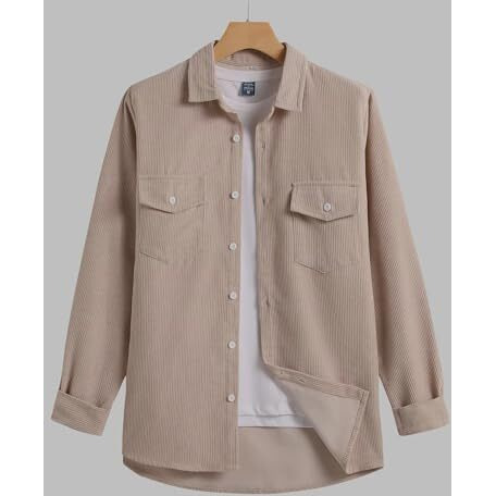 Luxrio Textured Casual Shirt Corduroy Shirt Beige Brown Slim Fit Double Flap For Men Size L