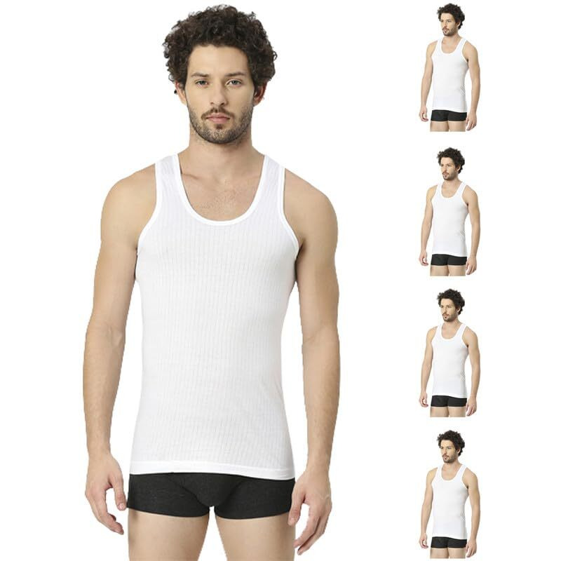 Vip Frenchie Men's Elite Super Combed Regular Fit White Cotton Vest (Pack Of 5-85Cm)