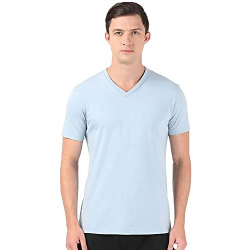 Adro Men's V Neck Combo Plain Cotton T-Shirts_Vcm2-Pln-Sk-Wh-Xl Sky Blue, White