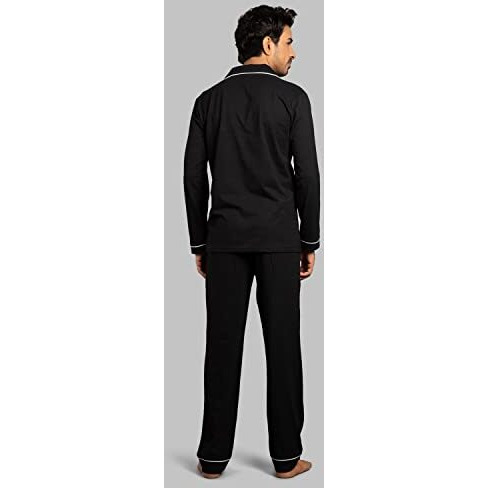 Nite Flite Black Mens Cotton Nightwear Full Sleeve | Top And Pyjama Set (Black, L)
