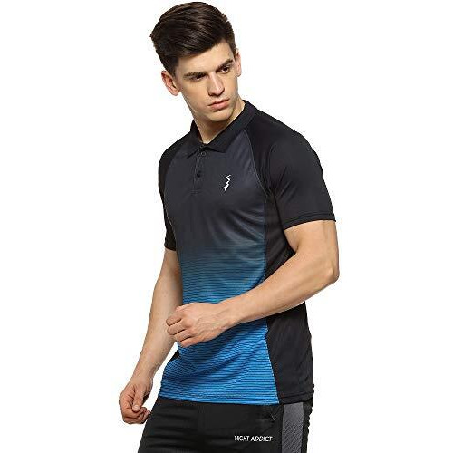 Campus Sutra Men's Jet Black & Sky Blue Ombre Polo Activewear T-Shirt For Casual Wear | Spread Collar | Short Sleeve | Half-Button Closure | Jersey T-Shirt Crafted With Comfort Fit For Everyday Wear