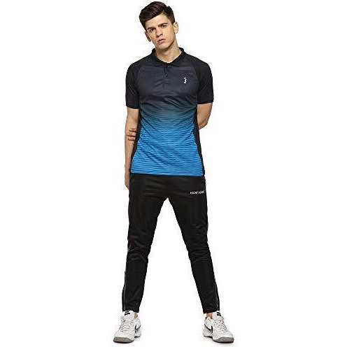 Campus Sutra Men's Jet Black & Sky Blue Ombre Polo Activewear T-Shirt For Casual Wear | Spread Collar | Short Sleeve | Half-Button Closure | Jersey T-Shirt Crafted With Comfort Fit For Everyday Wear