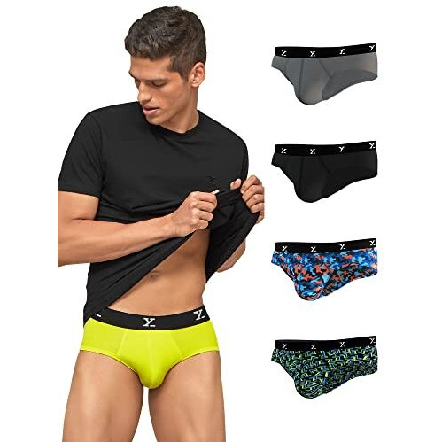 Xyxx Men's Modal Modern Relaxed Solid Briefs (Pack Of 5) (Xybrf5Pckn203_208_Camo Blue & Orange + Houndstooth+ Lagoon+Lime Green_L)