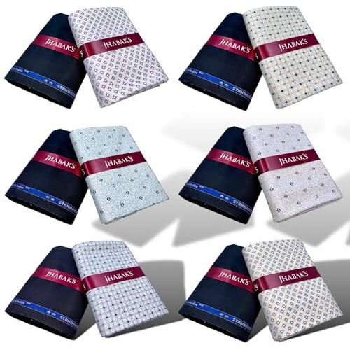 Jhabak's Unstitched Polyester Shirt & Trouser Fabric Set - 2.25M Shirt Piece - 1.20M Pant Material (Pack Of 6 Combo Set) B