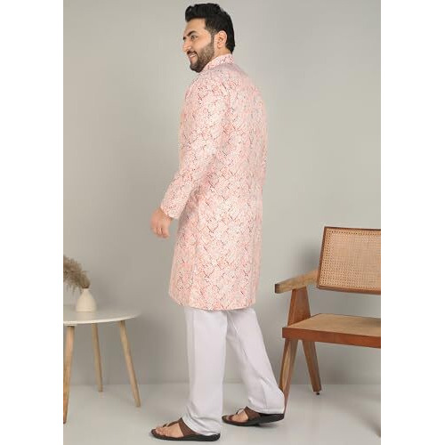 Elyyork Kurta For Men Plus Size||Kurta For Men Plus Size 4Xl||6Xl Kurta For Men Plus Size||Plus Kurta For Men||Plus Size Kurta For Men Full Sleeve||Cb-Dpkurta-01-4Xl Peach