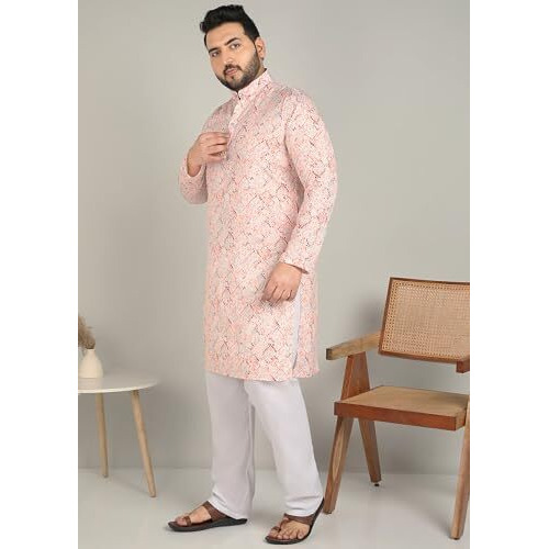 Elyyork Kurta For Men Plus Size||Kurta For Men Plus Size 4Xl||6Xl Kurta For Men Plus Size||Plus Kurta For Men||Plus Size Kurta For Men Full Sleeve||Cb-Dpkurta-01-4Xl Peach
