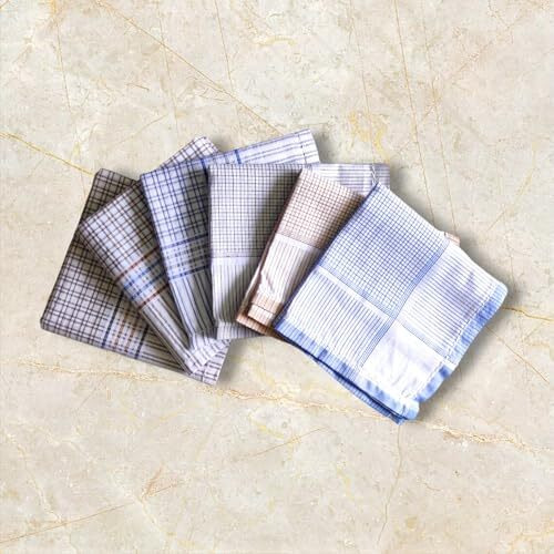 Caslino - Premium Cotton Men's Handkerchief, 6 Pieces, 45 X 45 Cm, Large Size Hanky For Gents, Checks Napkins (Multicolor White Checks, Pack Of 6)