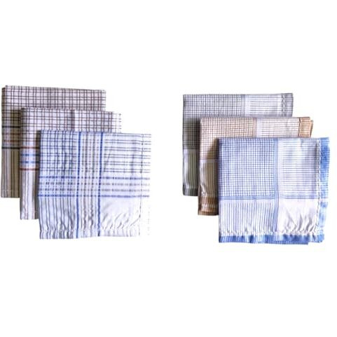 Caslino - Premium Cotton Men's Handkerchief, 6 Pieces, 45 X 45 Cm, Large Size Hanky For Gents, Checks Napkins (Multicolor White Checks, Pack Of 6)