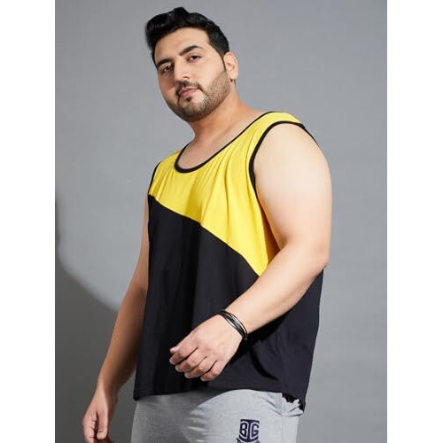 Bigbanana Plus Size Men's Regular Fit Colorblock Innerwear Vest (Wood-10,Black,5Xl)