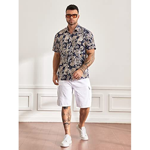 Lookmark Men's Vibrant Printed Half Sleeve Loose Fit Casual Shirt In Cotton Blend  Perfect For Beach Days, Everyday Comfort, And Effortless Style (Az-Lm-Og-Printed Shirt Regal-M) Navy Blue