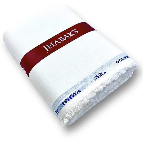 Jhabak's Unstitched 100% Pure Cotton Shirt & Kurta Fabric For Men - Pure Cotton Material - 1.60M Shirt Piece Cloth, White, Solid