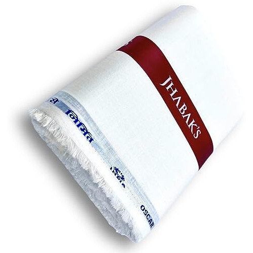 Jhabak's Unstitched 100% Pure Cotton Shirt & Kurta Fabric For Men - Pure Cotton Material - 1.60M Shirt Piece Cloth, White, Solid