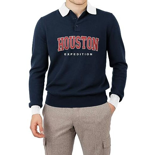 Jump Cuts Polo Neck Full Sleeve Tshirt For Men - Printed Oversized Navy