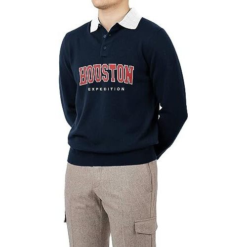 Jump Cuts Polo Neck Full Sleeve Tshirt For Men - Printed Oversized Navy