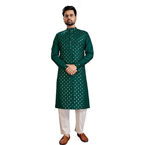 Perfectblue Men's Cotton Printed Kurta (Banwery-2_Variation) (Large, Green)